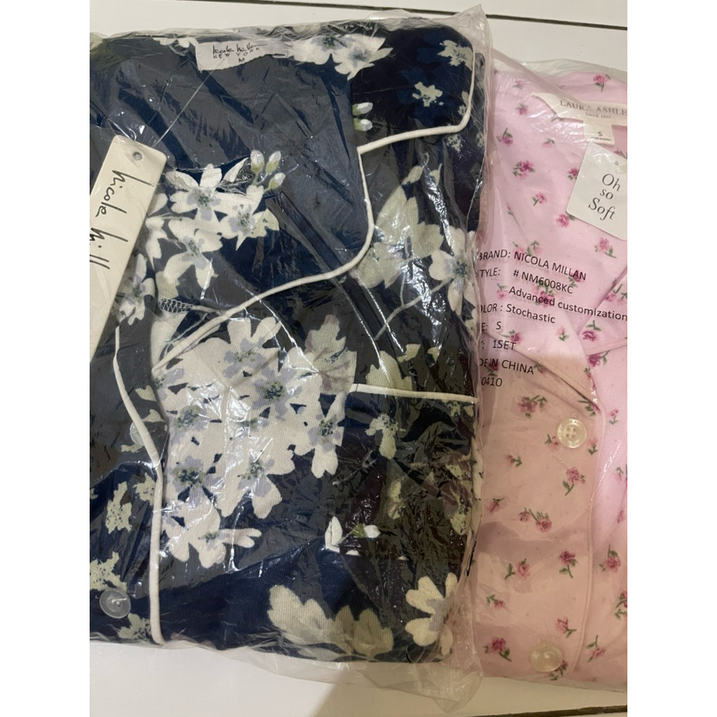 piyama laura ashley pendek panjang , piyama nicole miller , piyama lengan panjang celana panjag , pi