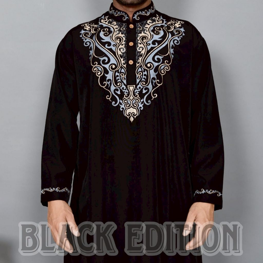 Jubah Bordir, Gamis Bordir, Gamis Pria, Jubah Pria, Bordir Hitam