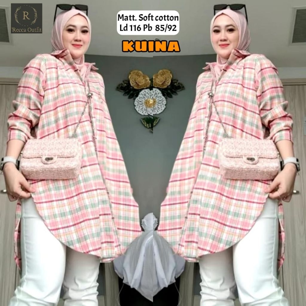 KUINA TUNIK FLANEL WANITA MOTIF KOTAK KEKINIAN/KEMEJA CASUAL WANITA JUMBO/FLANEL IMPORT KANCING AKTI