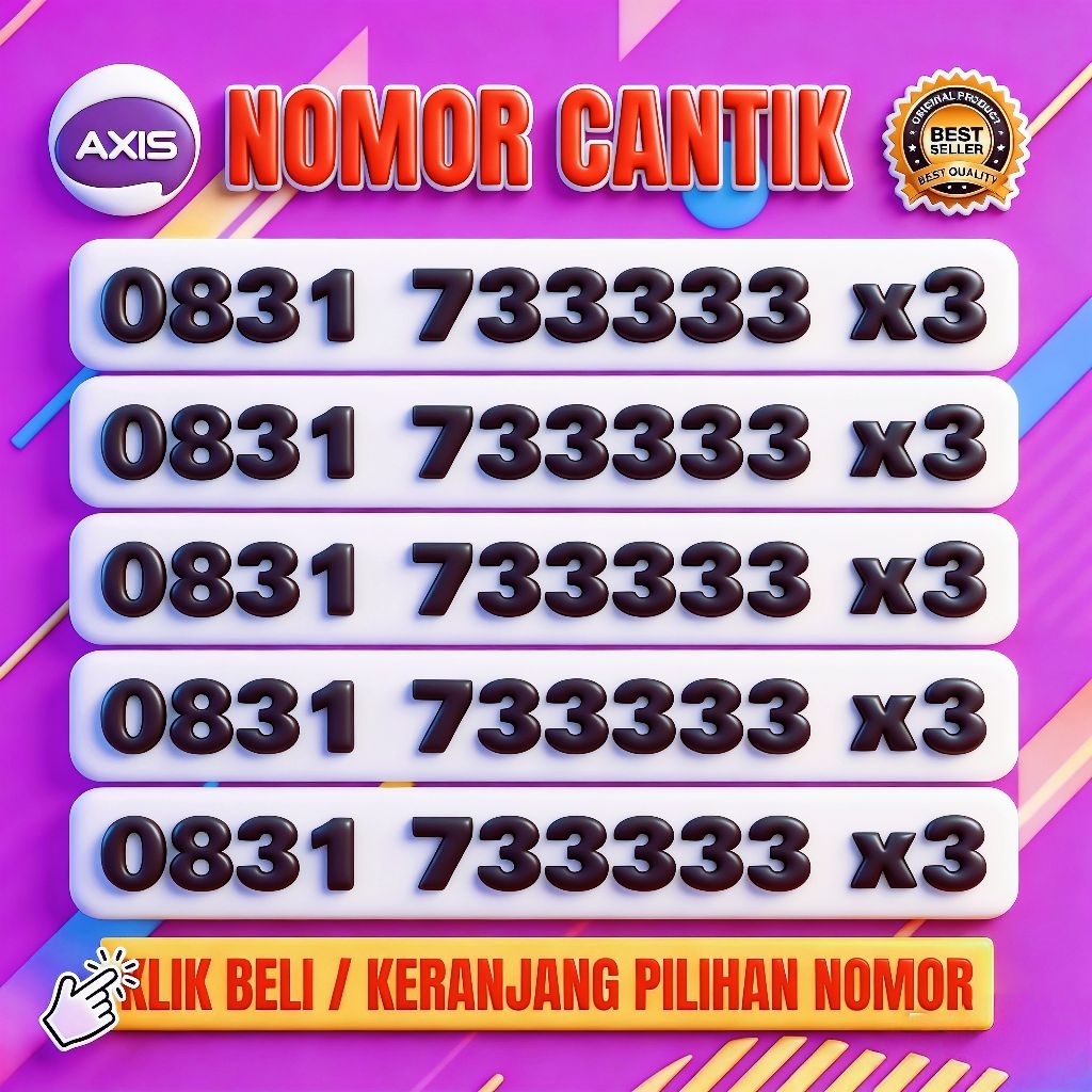 Kartu Perdana Cantik Axis Bronet 4G/5G/LTE Seri 33333 | Kuota 3GB Nasional (A-E 33333)