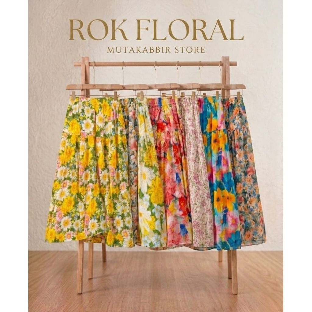 Floral Rayon Skirt Rok Floral Rayon Motif Bunga Payung Jumbo - Rok Susun Wanita - Bawahan Blowere Sk