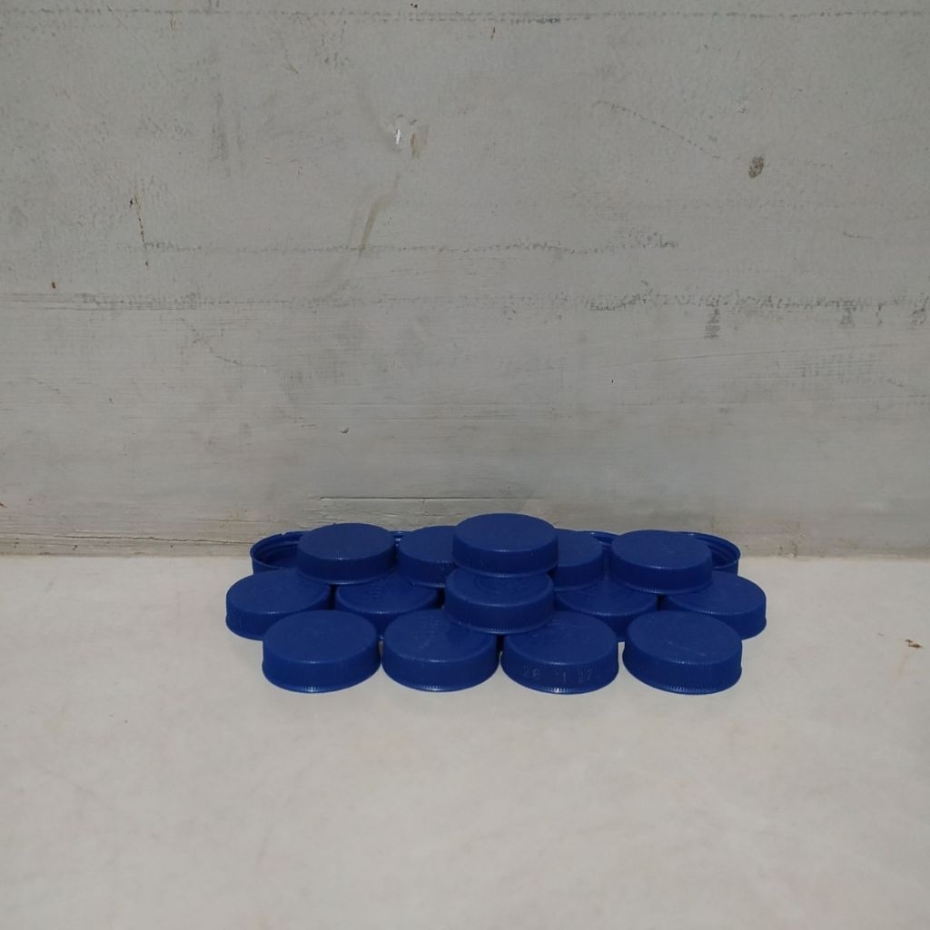 20pcs Tutup Botol Plastik Aqua Short Neck Warna Biru Tua Bekas Bersih