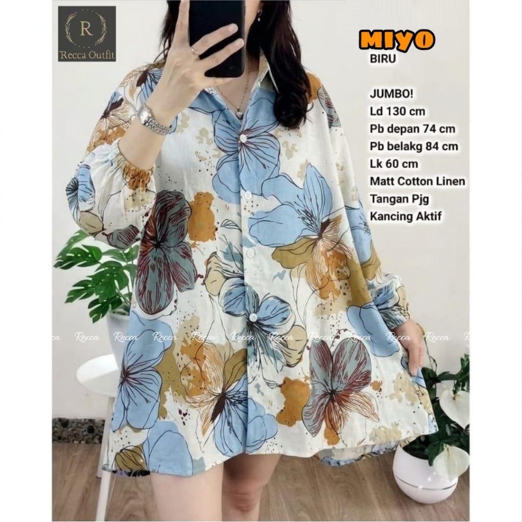 [TERBARU] MIYA & MIYO Jumbo Dress Tunik Katun Linen Motif bunga Terlaris / Atasan Wanita Oversize LD