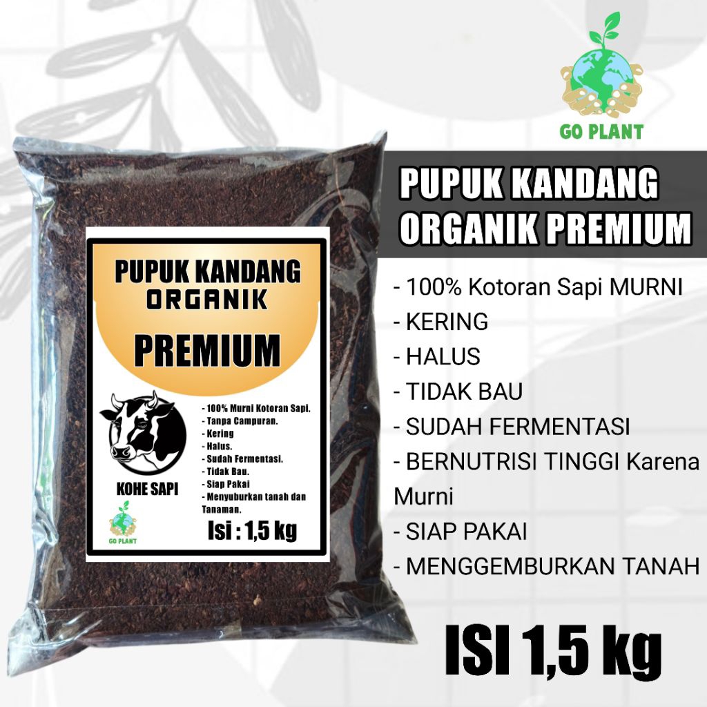 GoPlant - PUPUK KOHE SAPI ORGANIK PREMIUM 1,5 kg  MURNI 100% Fermentasi, Pupuk Kohe kambing, Pupuk k