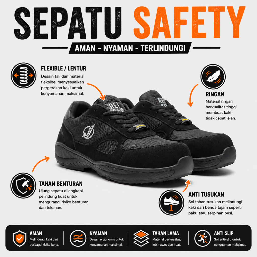SEPATU SAFETY SPORT UJUNG BESI SAFETY SHOES PRIA ORIGINAL PRODUK LOKAL SNEAKERS SAFETY MURAH