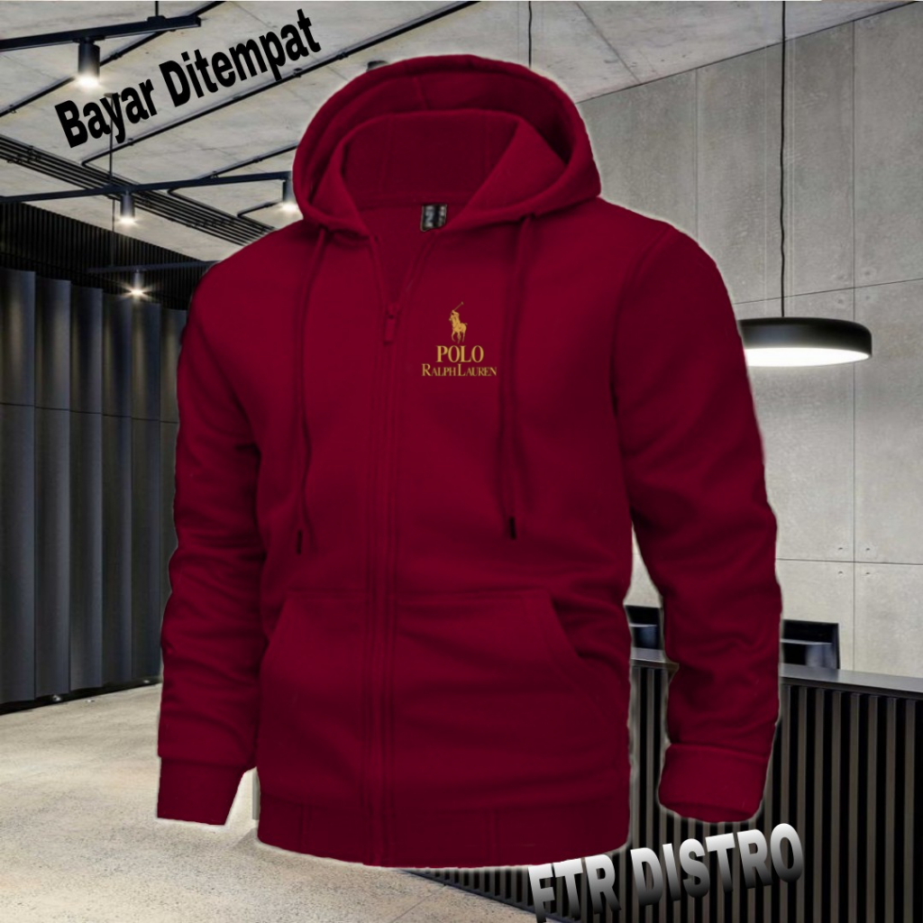 (COD) Jaket Resleting Distro Logo Polo 01 Text Gold Jaket Pria Wanita Terkeren Jaket Denim Distro Ka