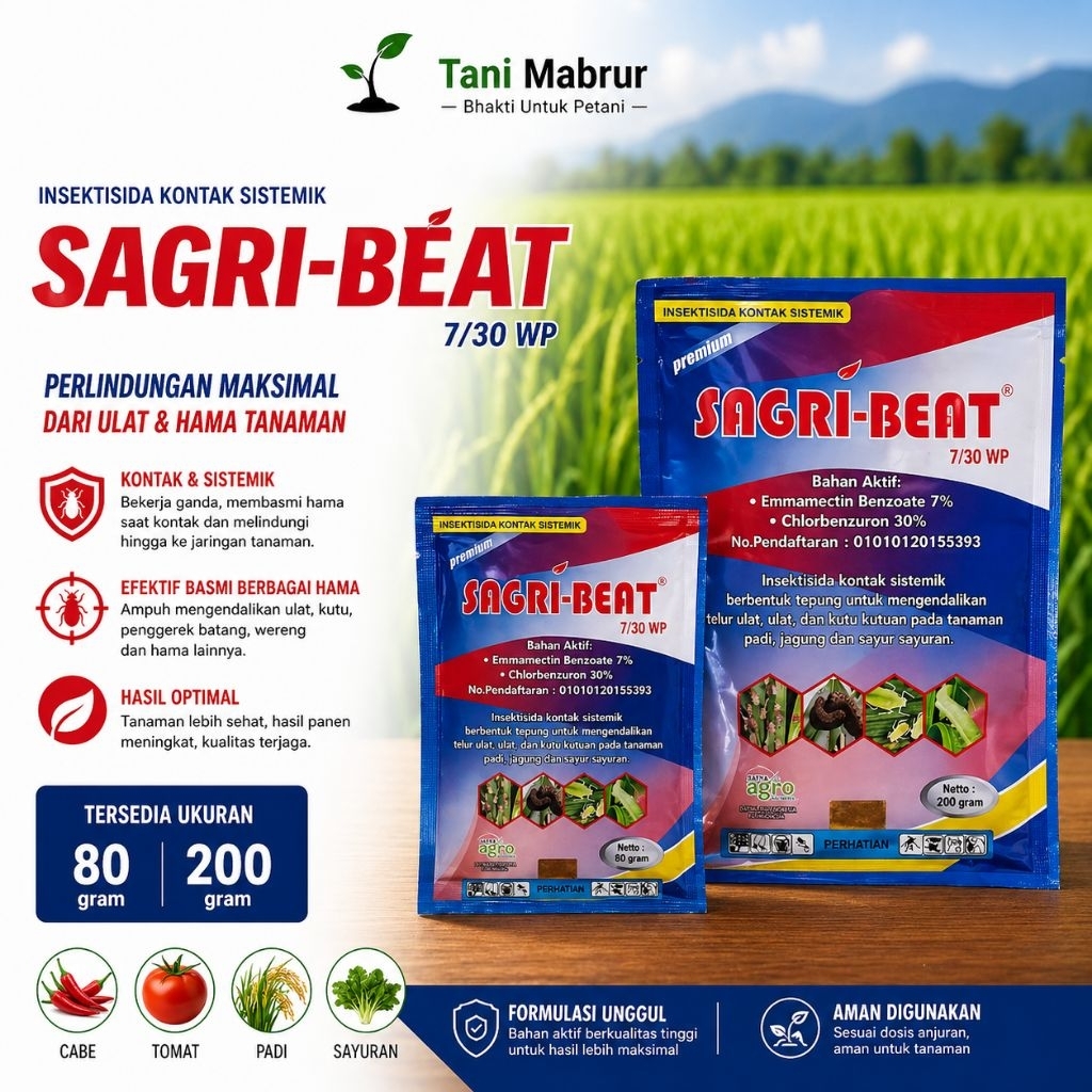Sagri Beat 7/30 WP 80gr / 200gr - Insektisida Obat Hama Bahan Aktif Ganda Emamectin Benzoat 7% dan C