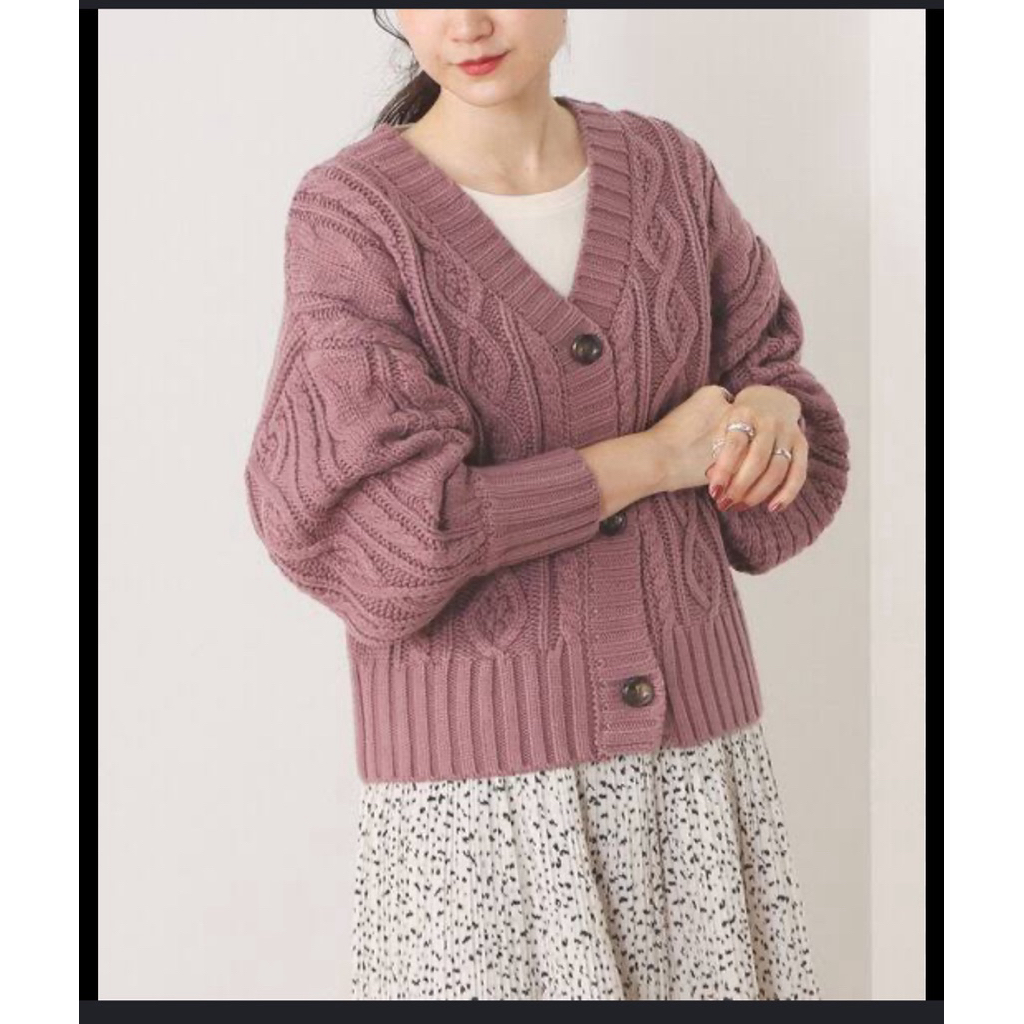 cardigan rajut kepang - cable knit cardigan - cardigan crop lengan balon - cable knit cardigan - car