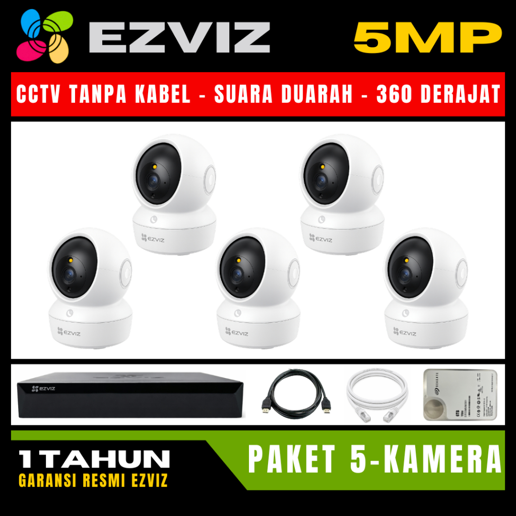 Paket CCTV EZVIZ 5MP 8 Channel 5 Kamera CCTV WIFI Camera Wireless Kamera Wifi