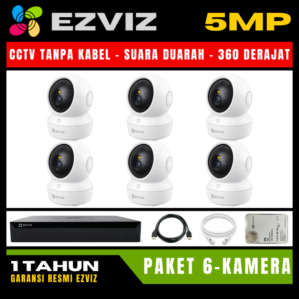 Paket CCTV EZVIZ 5MP 8 Channel 6 Kamera CCTV WIFI Camera Wireless Kamera Wifi