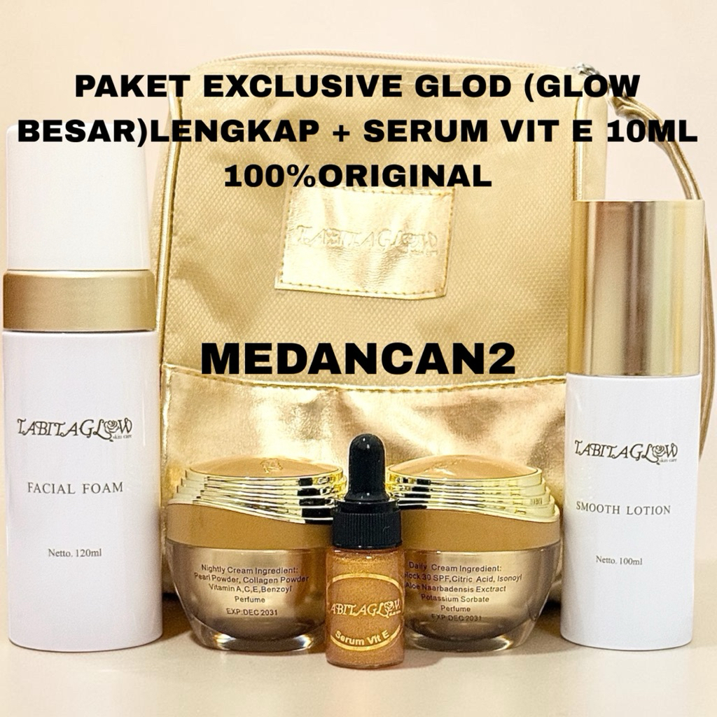 MC-PAKET EXCLUSIVE GLOD (GLOW BESAR) LENGKAP + SERUM VIT E 10ML 100%ORIGINAL
