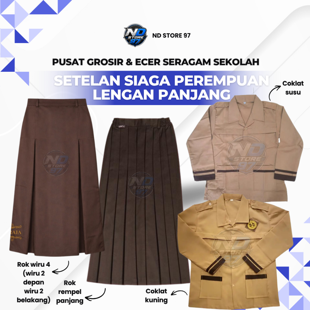 Setelan Pramuka Siaga Putri Lengkap Lengan Panjang - Seragam Sekolah SD Pramuka Siaga Rok Rempel Wir