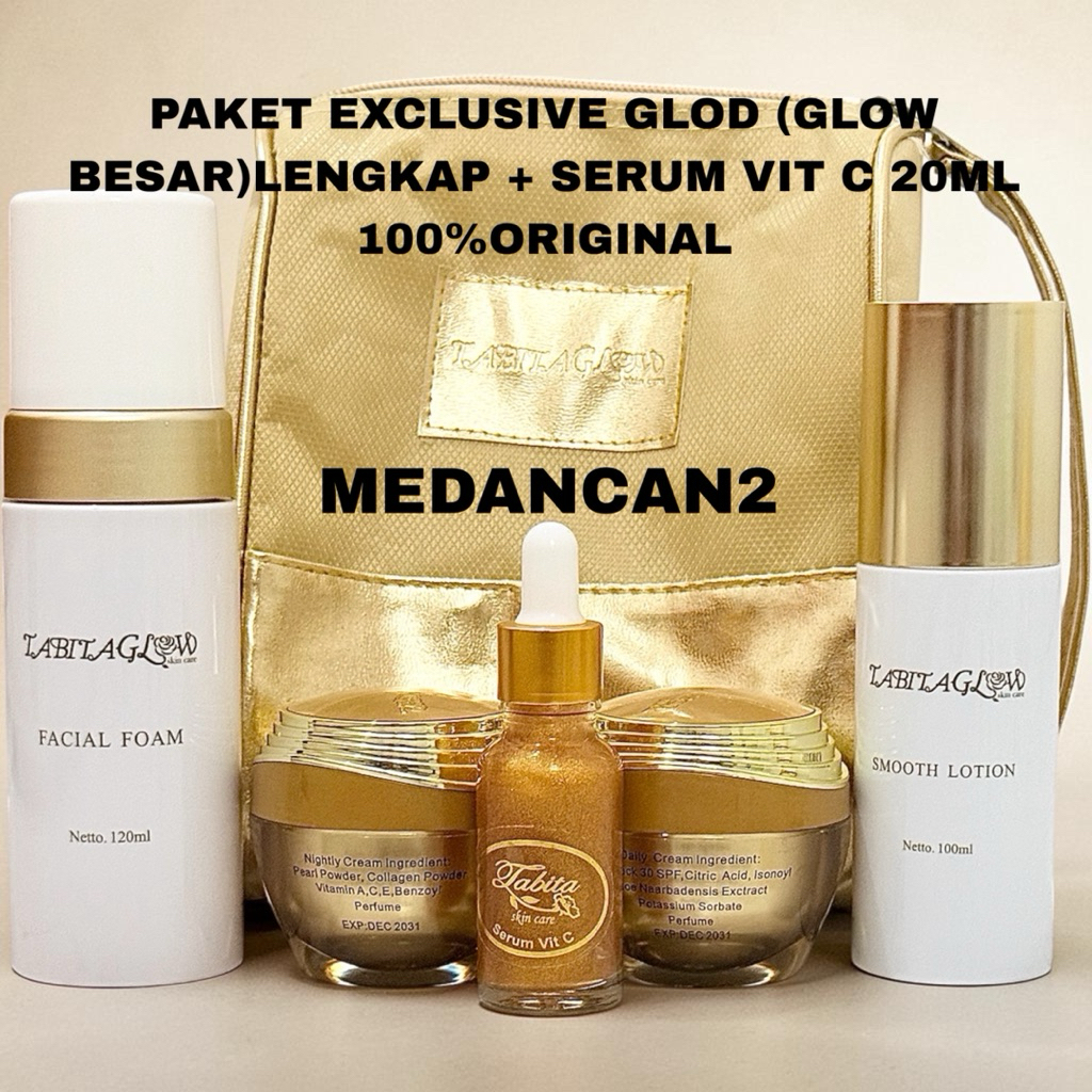MC-PAKET EXCLUSIVE GLOD (GLOW BESAR)LENGKAP + SERUM VIT E 20ML 100%ORIGINAL