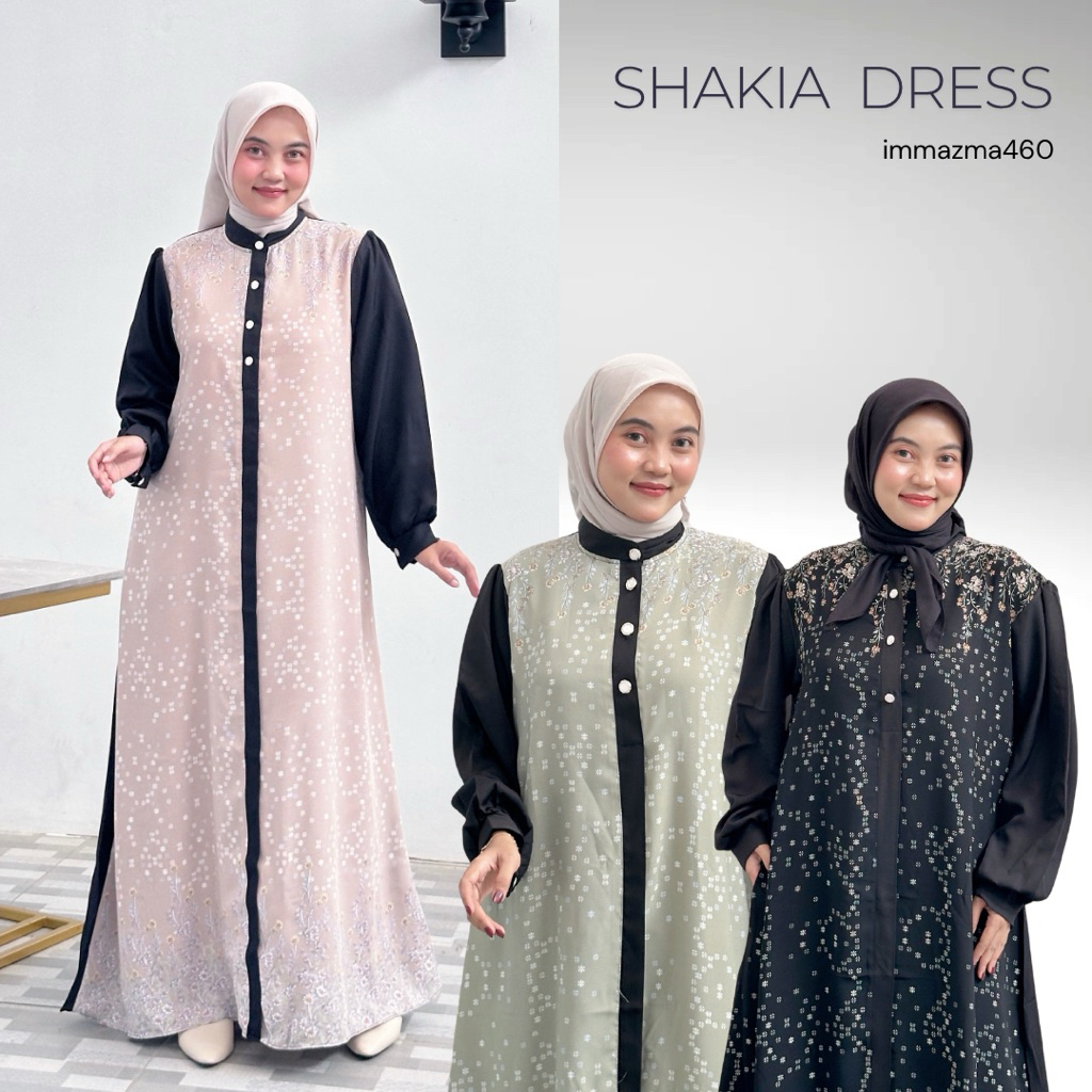 immazma460 - Shakia Dress Gamis Kombinasi Motif dan Polos