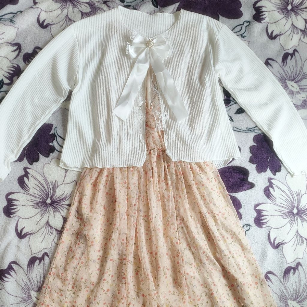 Preloved dress denim cardi set cute sawako coquette y2k mori kei vintage