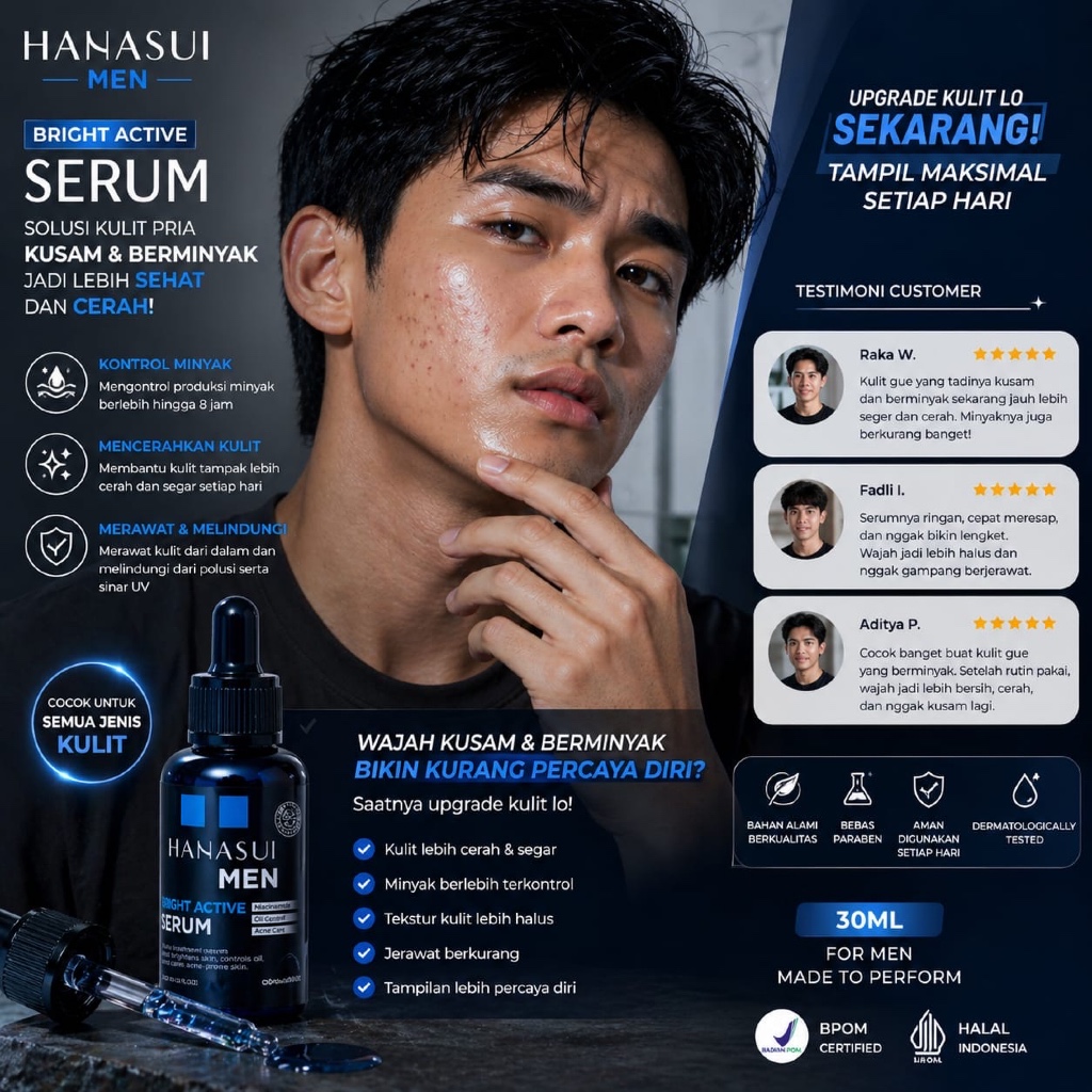 SERUM WAJAH PRIA PENCERAH WAJAH PRIA HANASUI MEN BRIGHT ACTIVE 20ML SERUM WHITENING PENCERAH WAJAH S