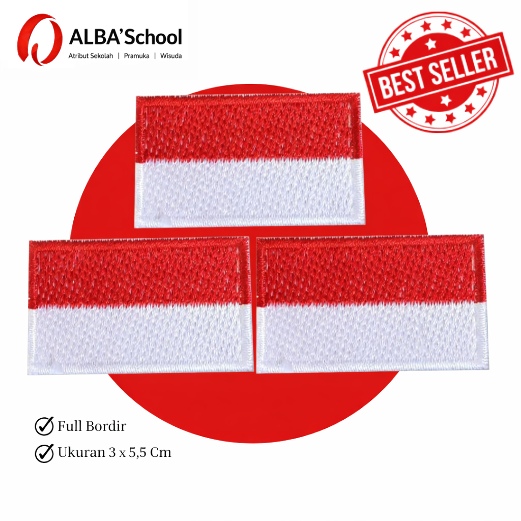Bet Merah Putih Bordir Bendera Indonesia Badge Seragam Sekolah SD SMP SMA Patch Emblem Bordiran Full