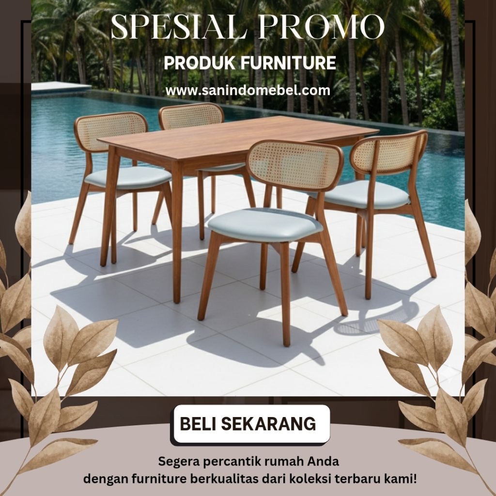 meja makan kursi rotan, set meja makan minimalis, meja makan 4 kursi