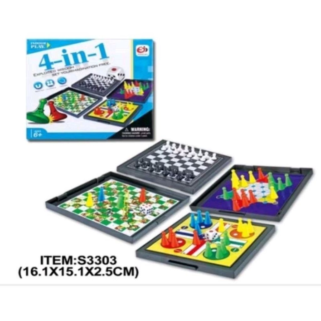 Mainan Anak 4 in 1 Magnetic Board Game / Ular Tangga Magnetic 4 in 1 Ludo Checkers Games