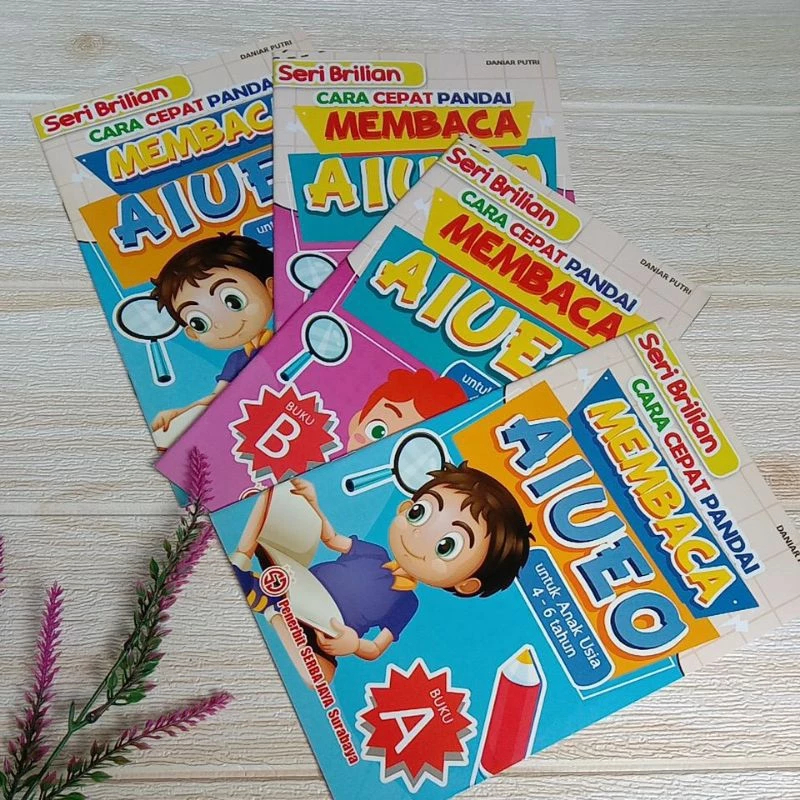 Buku AIUEO Membaca Anak PAUD TK SD membaca kata kalimat berwarna
