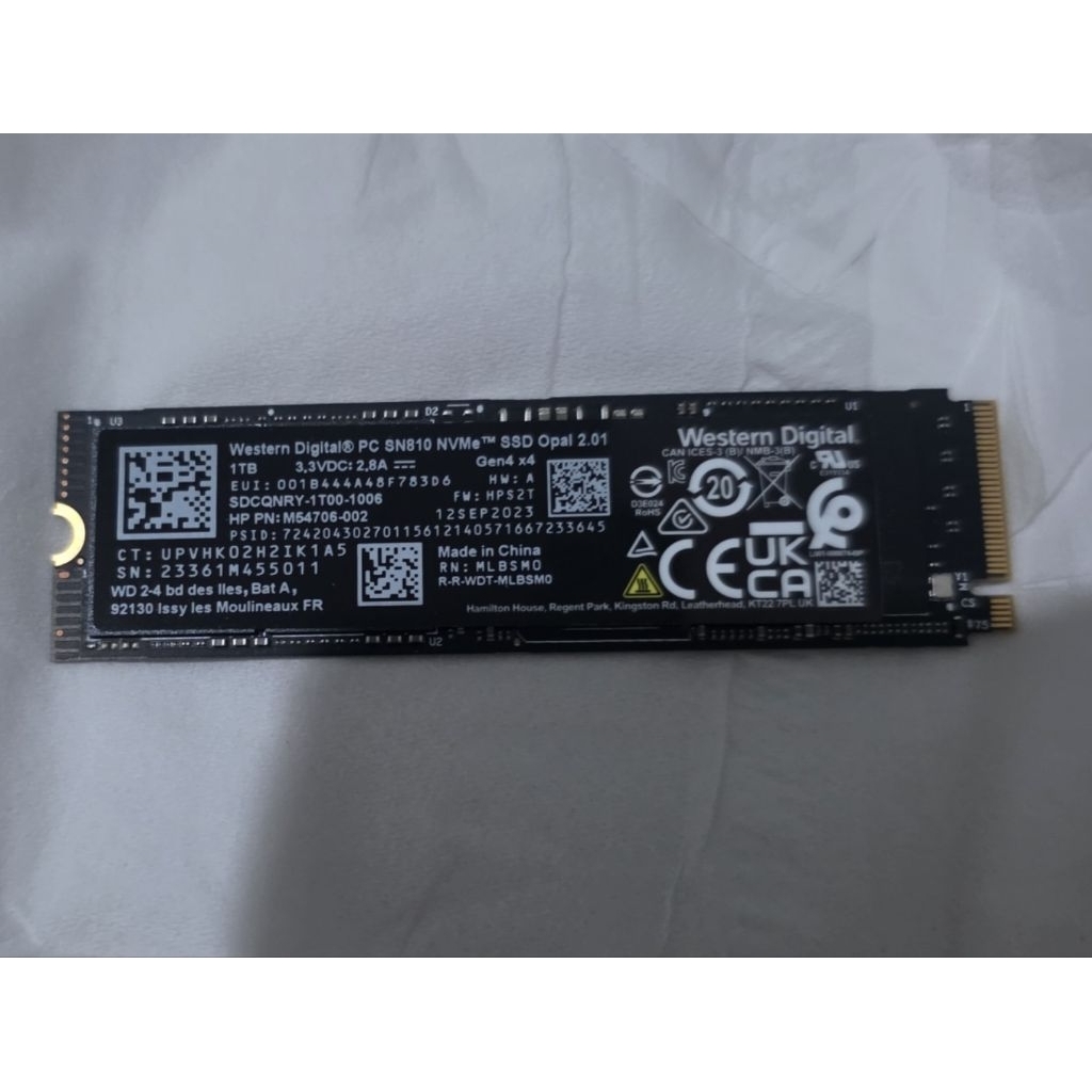 SSD NVME 1 TB gen 4 Western Digital WD SN810 OEM  - copotan baru - power on masih 0 days, health 100