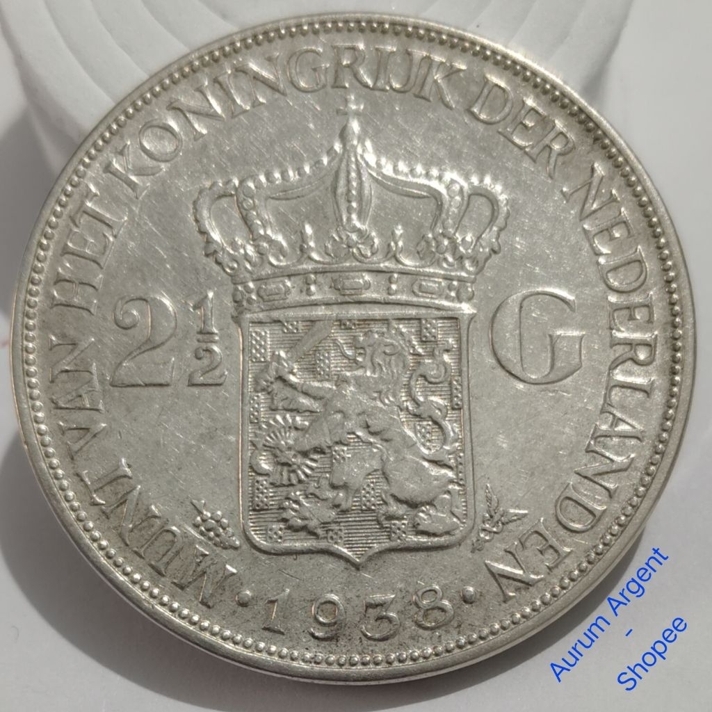 H2.5G.4-- 1 PC KOIN PERAK KUNO ASLI 2.5 GULDEN WILHELMINA TH 1938 -- SILVER COIN --