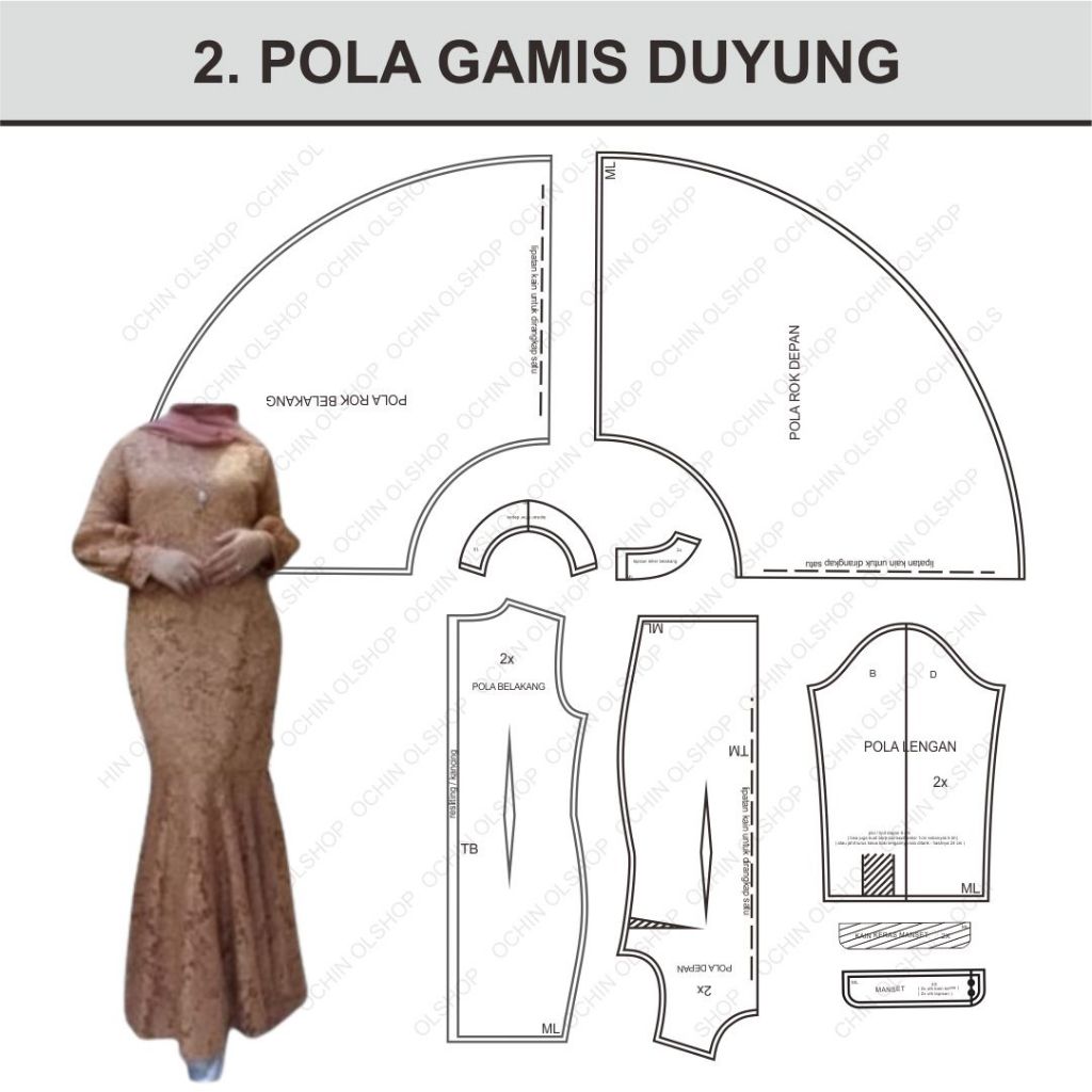 Pola Instan Gamis Duyung XS-4XL - Cetak Kertas Marker/ Plotter & HVS A0 Siap Jahit