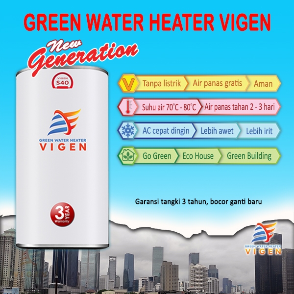 Green Water Heater Vigen 100 Liter - Tanpa listrik - Aircon
