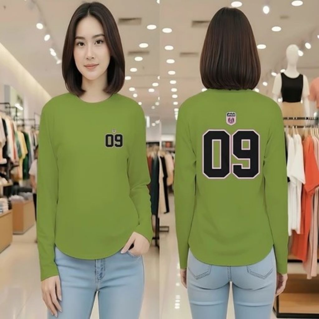 JF - KAOS OVAL LENGAN PANJANG DEPAN BELAKANG 09/ KAOS OVAL WANITA KEKINIAN/ KAOS OVAL MOTIF ANGKA TR