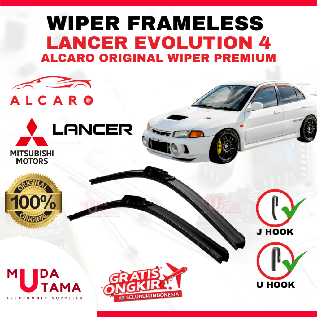 Wiper Frameless LANCER EVO 4 Original Alcaro - Sapu Kaca LANCER EVO 4 - Wiper LANCER EVO 4 Frameless