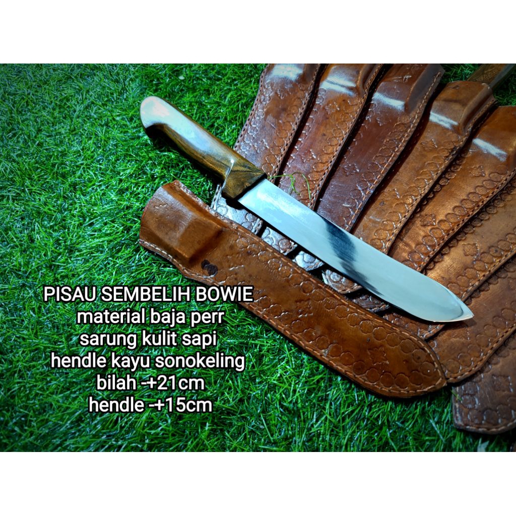 Pisau skinning Sembelih Bowie semi bullnose sarung kulit sapi asli pisau daging skinning lebar