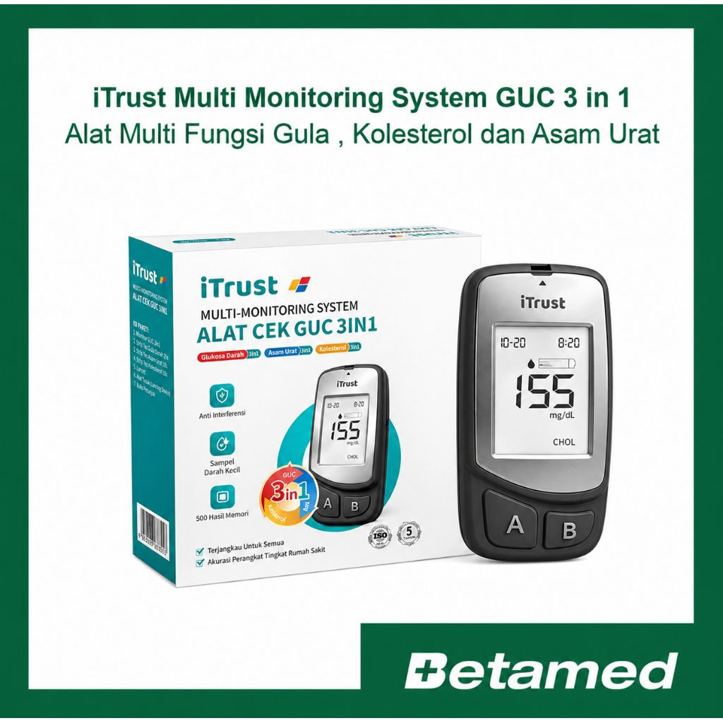 iTrust GUC-B01 Alat Cek Gula Darah Asam Urat Kolesterol 3in1 Alat Tes Kesehatan Digital