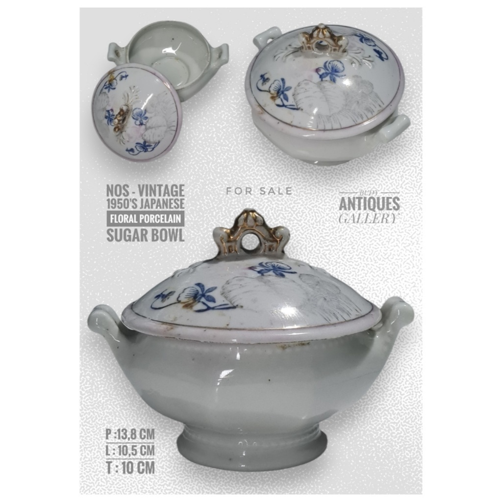 NOS - Vintage 1950's Japanese Floral Ceramic Sugar Bowl