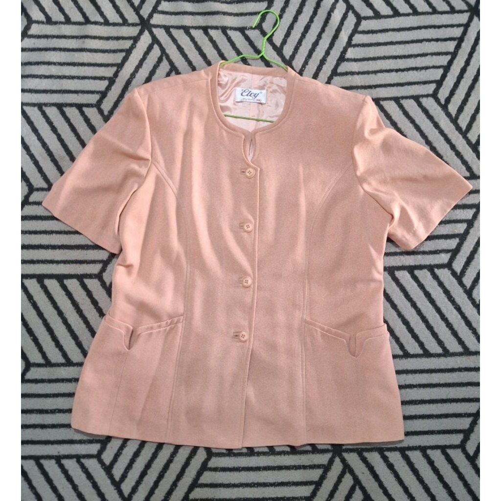 set blazer rok wanita jumbo warna peach lengan pendek, big size