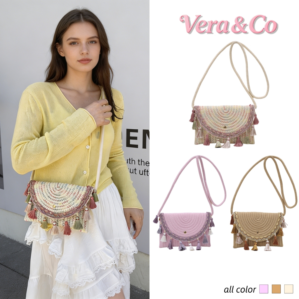 COD Vera & Co Tas selempang wanita yang elegan/Tas bahu wanita yang elegan/Tas Wanita Anyaman Tangan