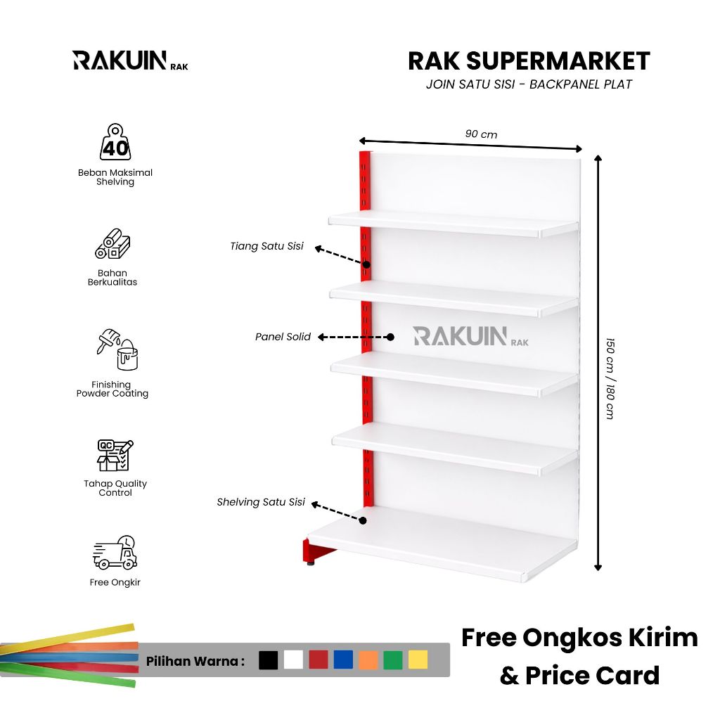 Rak Minimarket Satu Sisi Konektor Panel Solid / Gondola Single Join Backpanel Plat / Untuk Display M