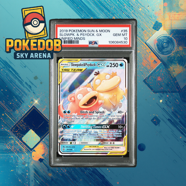 PSA 10 GEM MINT Slowpoke & Psyduck GX #35 Unified Minds 2019 Tag Team Sun & Moon | Pokemon English C