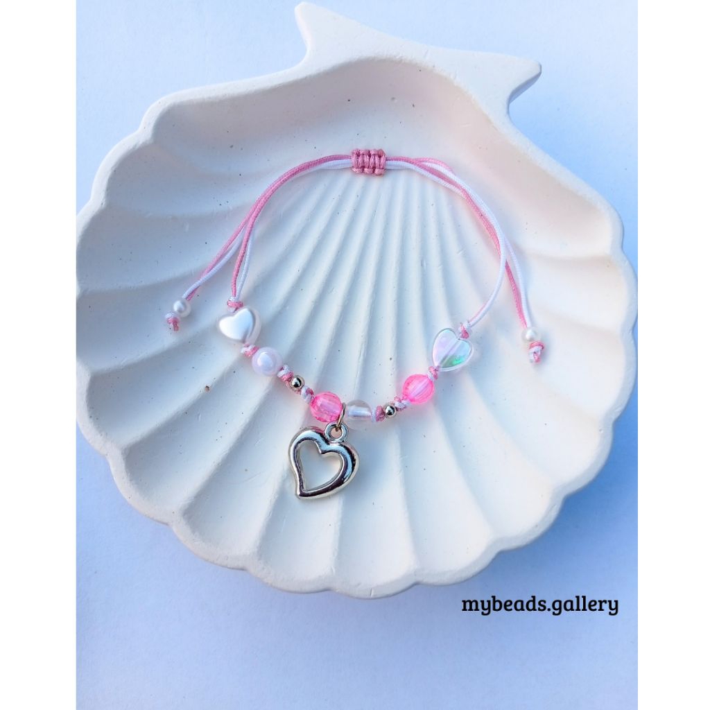 Gelang Manik Wanita Tali Giok Pandora / Gelang Manik Tali Pink Putih / Gelang Manik Wanita Tali Giok