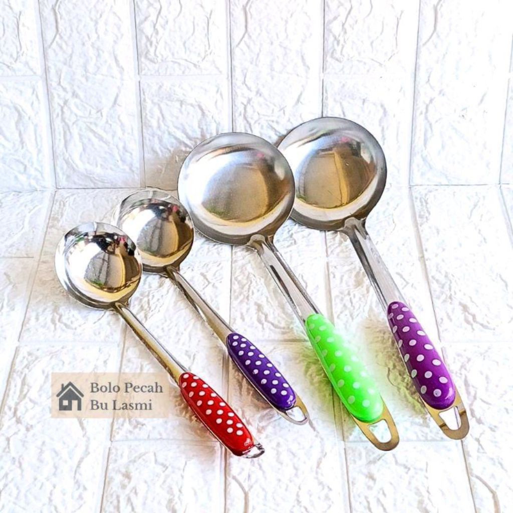 BL - Centong Irus Sendok Sayur Polkadot Panjang Tebal / Irus Stainless Stell Panjang