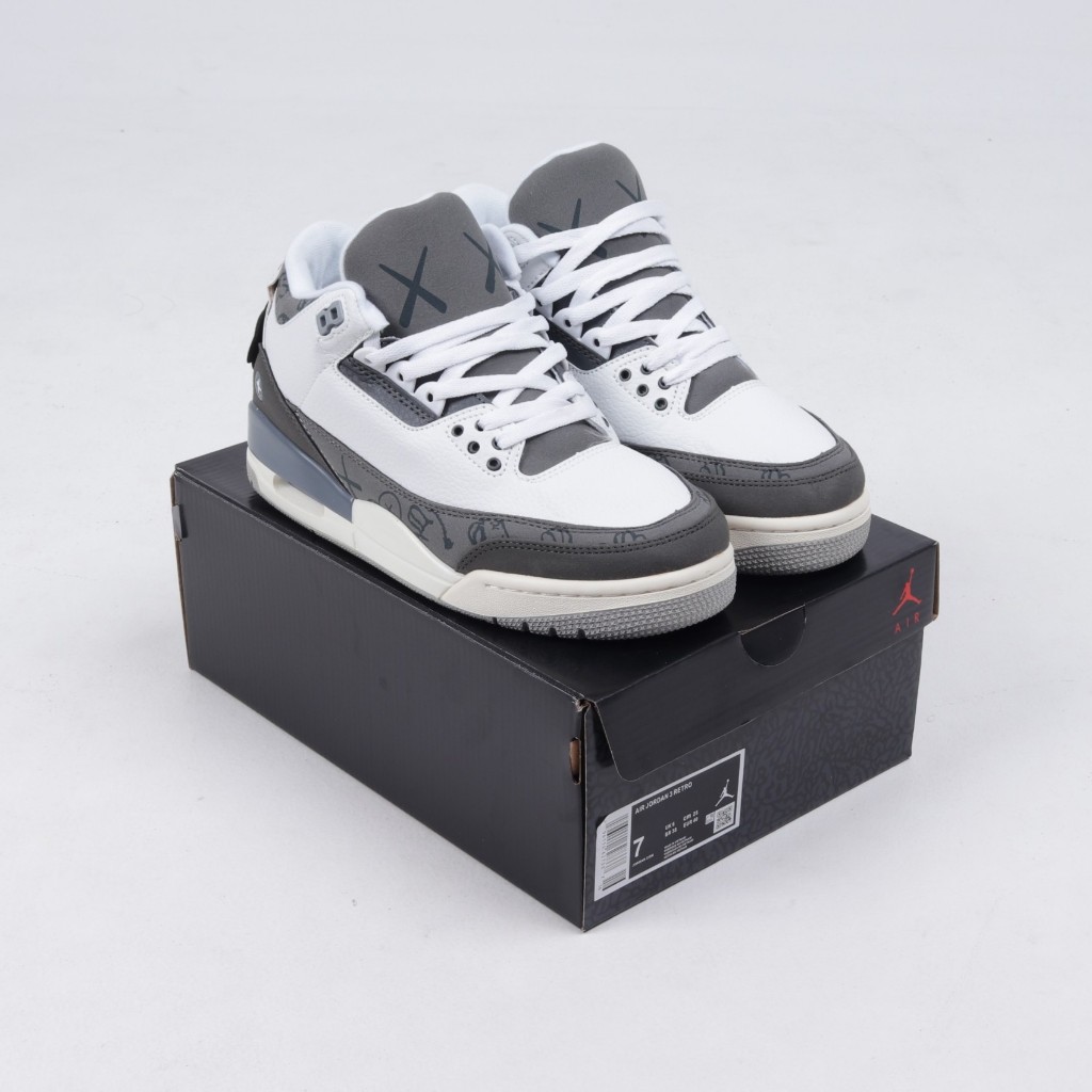 (VLTAVN) Sepatu Sneakers Nike Air Jordan 3 X Kaws White Grey