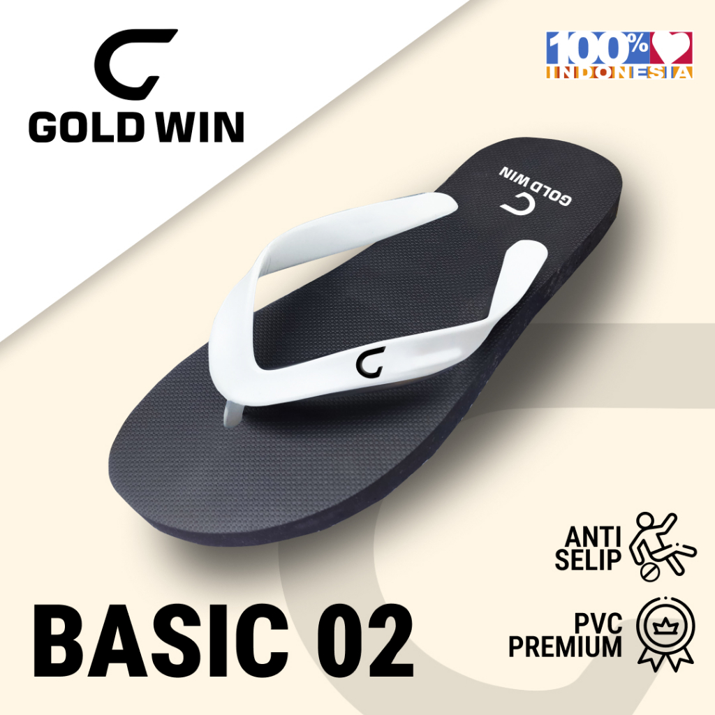Sandal Jepit GOLDWIN BASIC 02 Hitam–Putih – Anti Slip PVC Premium Size 38–42