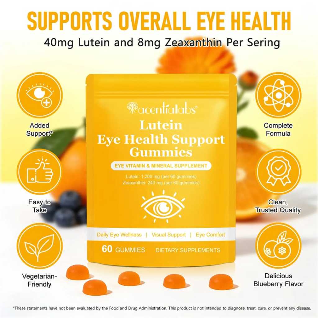 Acential Labs Lutein Eye Health Support Gummies 40mg Lutein & 8mg Zeaxanthin Rasa Blueberry untuk Pr