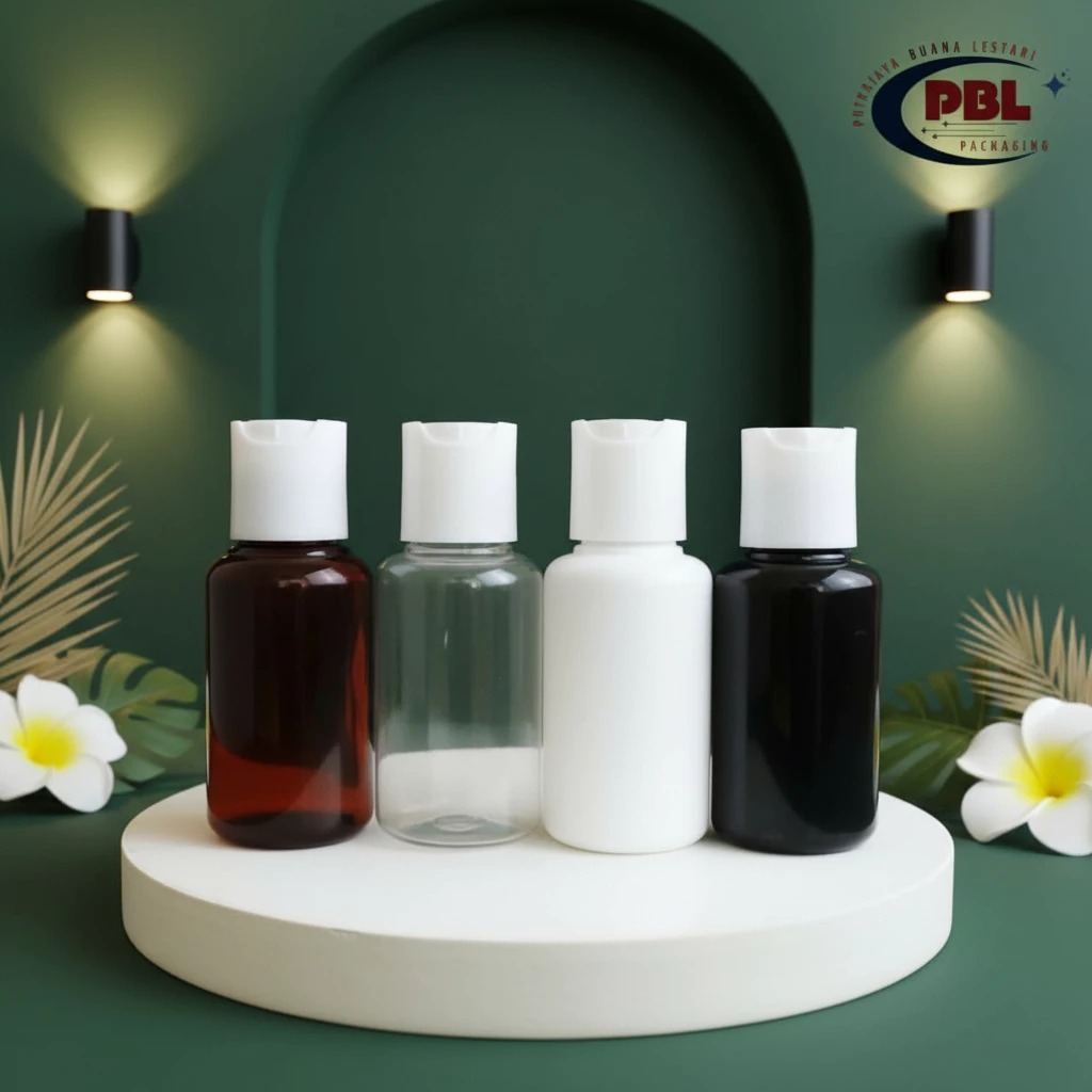 Botol Presstop 60ml Tubular / Botol PET 60ml Tubular Neck 24 Tutup Presstop Neck 24 Putih