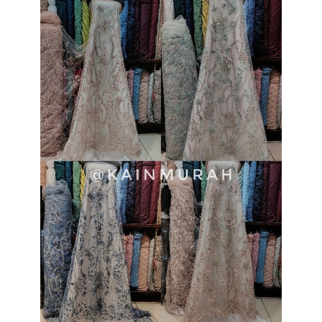 Kain Tile Motif Mini Flowers Premium/Kain Tulle Motif Bunga Kecil Premium/Kain Tile Motif Premium/Ka