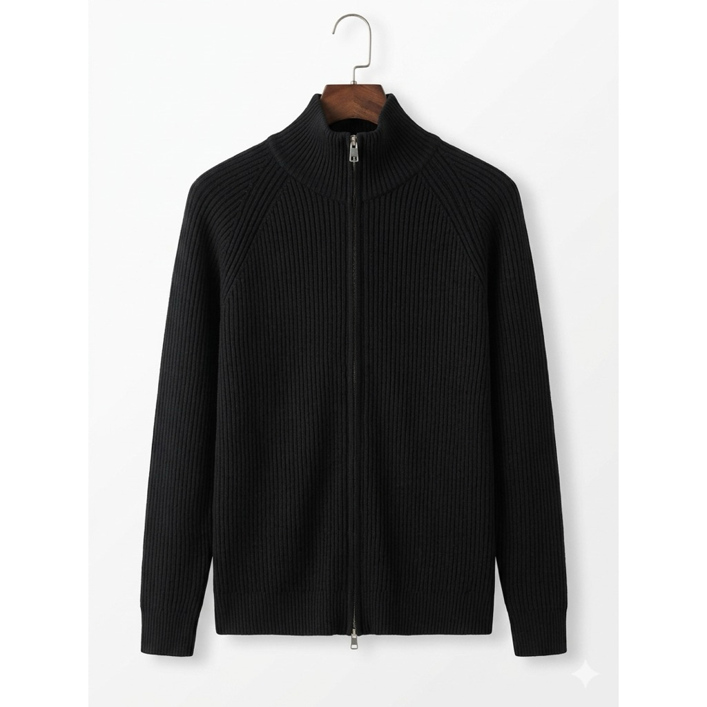 Zipper cardi Sweater Turtleneck Hitam (preloved)