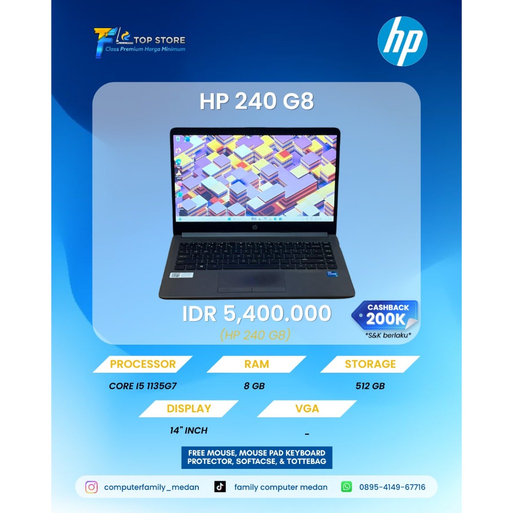 LAPTOP HP 240 G8 CORE I5-1135G7 RAM 8GB SSD 512GB-GREY-NO MINUS