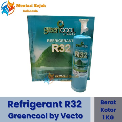 Freon Refrigerant R32 Greencool Ukuran 1 KG AC Rumah Kaleng Berat Bersih 650 Gram Gas Pendingin Hema