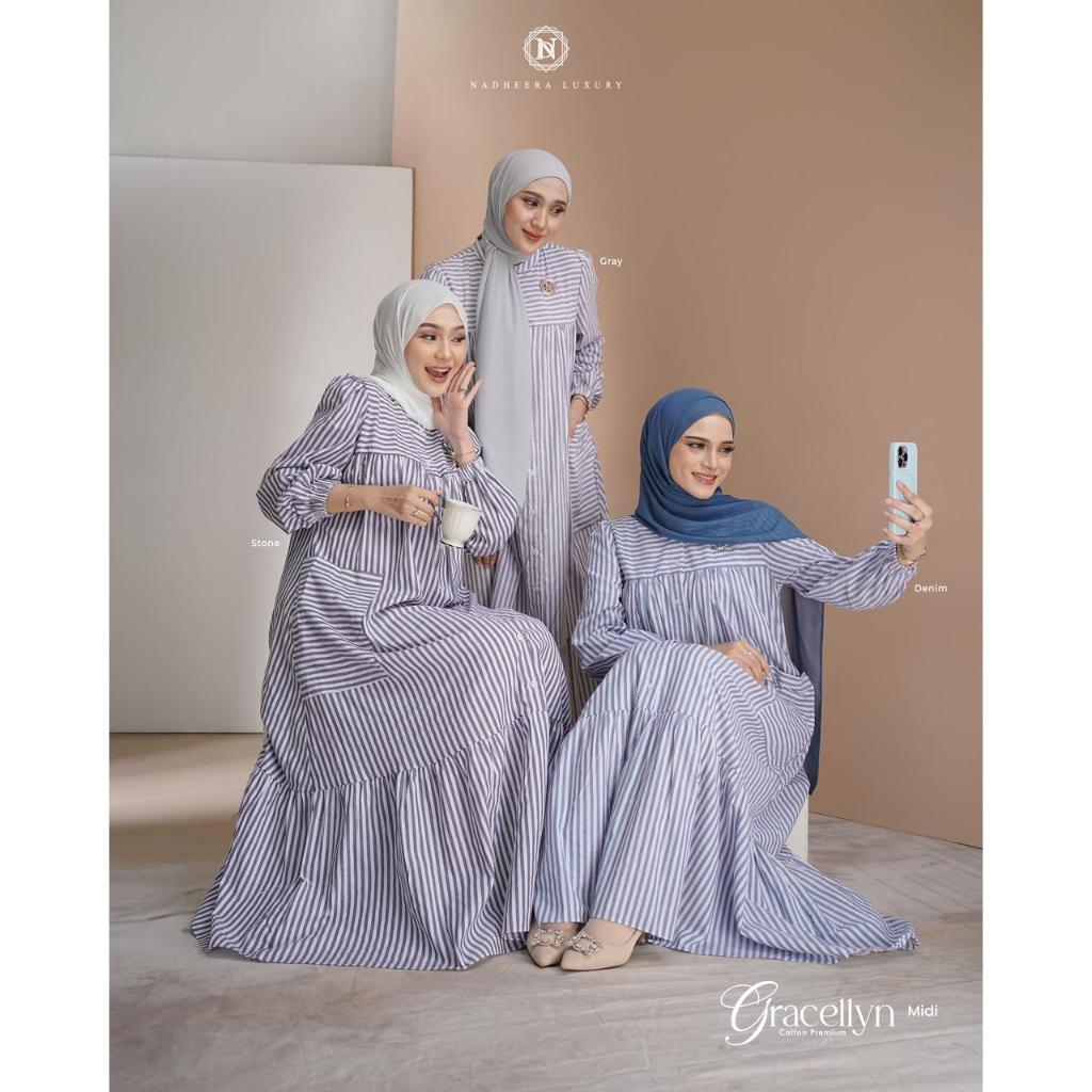 GRACELLYN MIDI DAN TUNIK BY NADHERA ORI TERBARU, MIDI DAN TUNIK COTTON PREMIUM, GAMIS TERBARU 2026