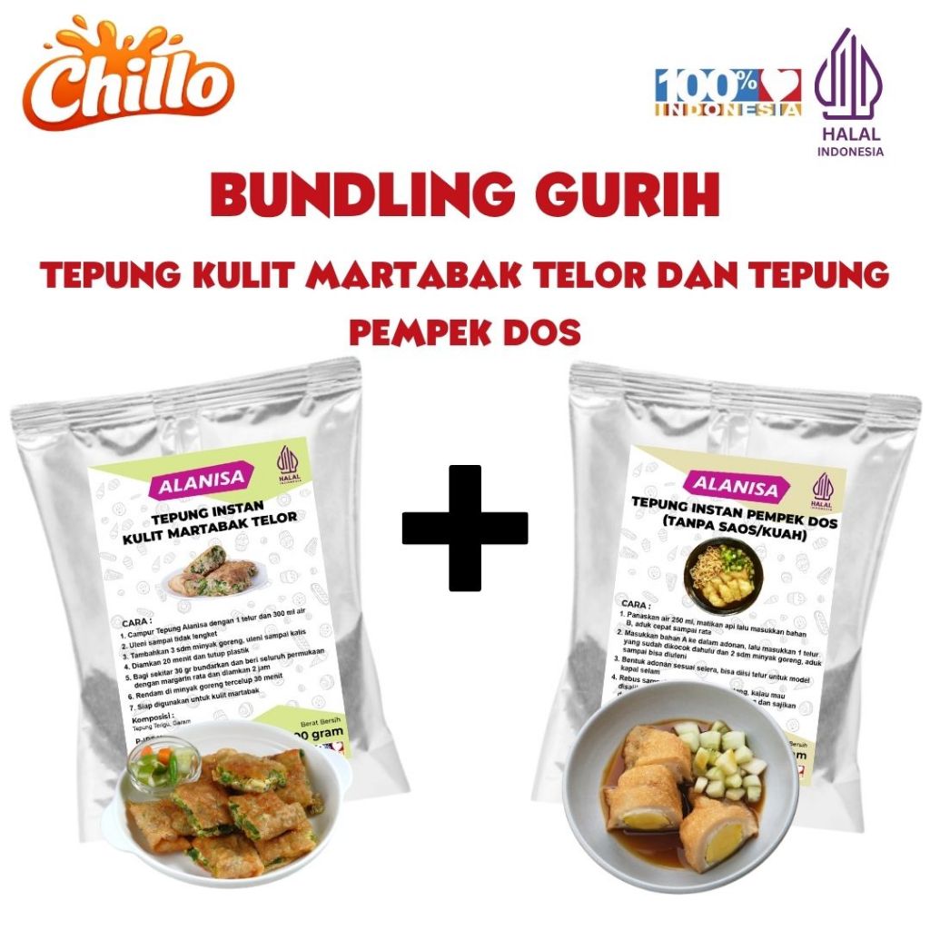 BUNDLING GURIH (TEPUNG KULIT MARTABAK TELOR 500GR+TEPUNG PEMPEK DOS 450GR) SUPER PRAKTIS
