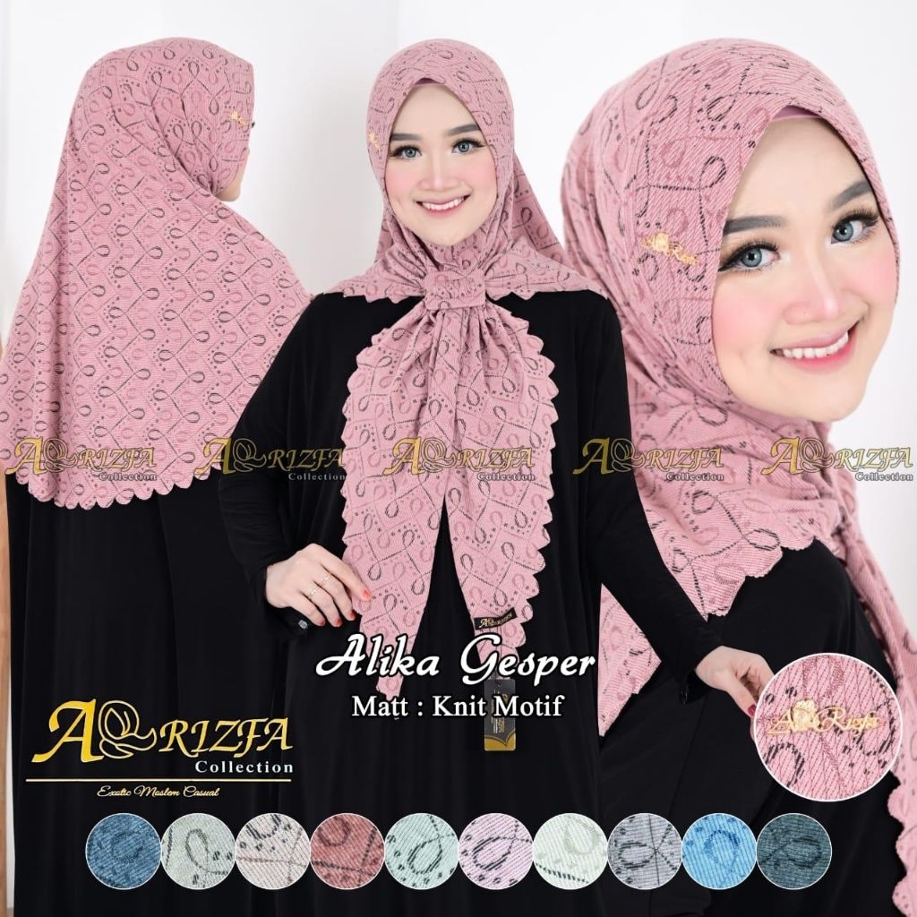 (AR-RIZFA) ALIKA GESPER•hijab instan segitiga pet sabit motif•hijab knit motif•jilba segitiga oval•f